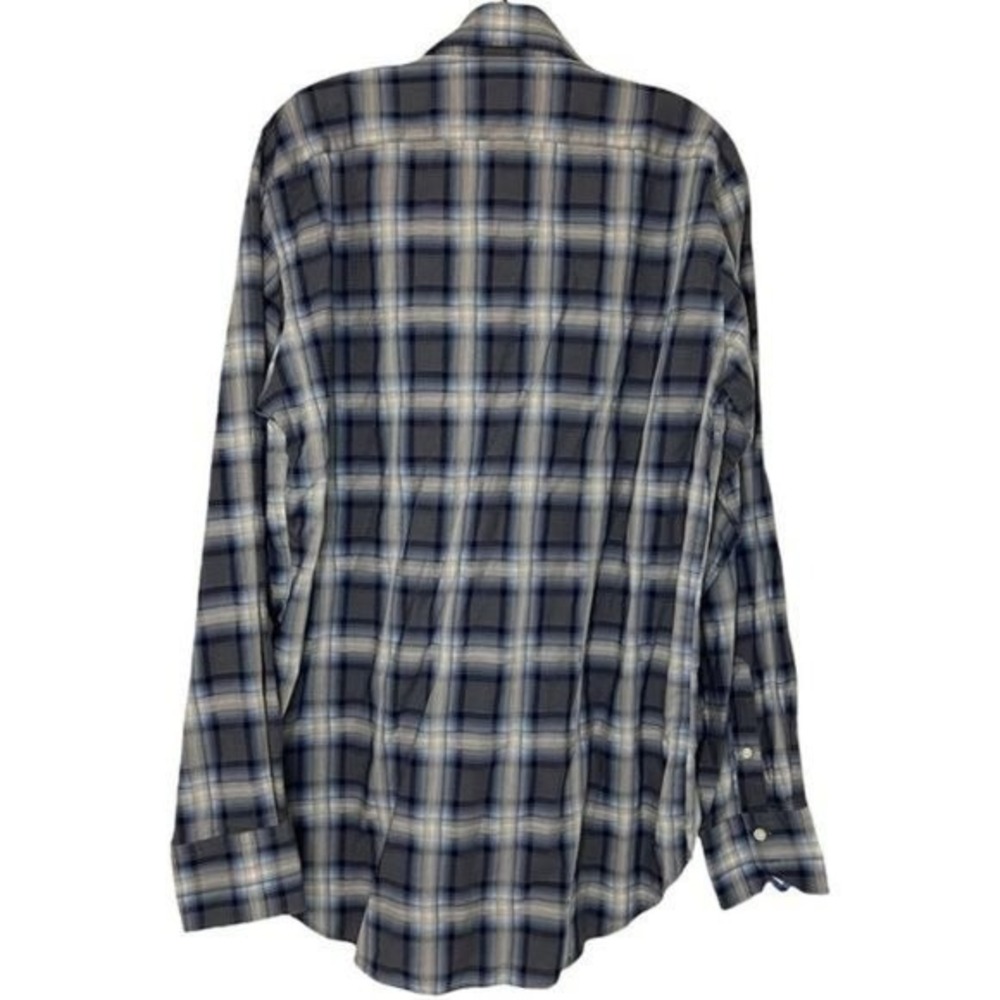Thomas Dean Mens L Pima Cotton Plaid Button Down Shirt Grey Blue Gingham Trim - Picture 3 of 7